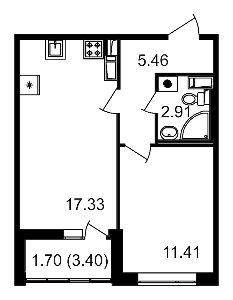 1-комнатная квартира 37.11 м², 14/14 эт., ЖК «Чёрная речка»